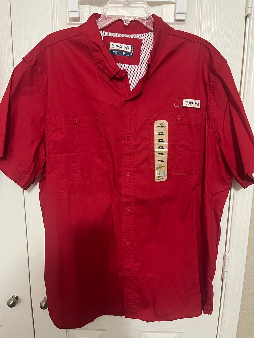 Magellan Outdoors Men's Bright Red Short-Sleeve Button-Down Shirt